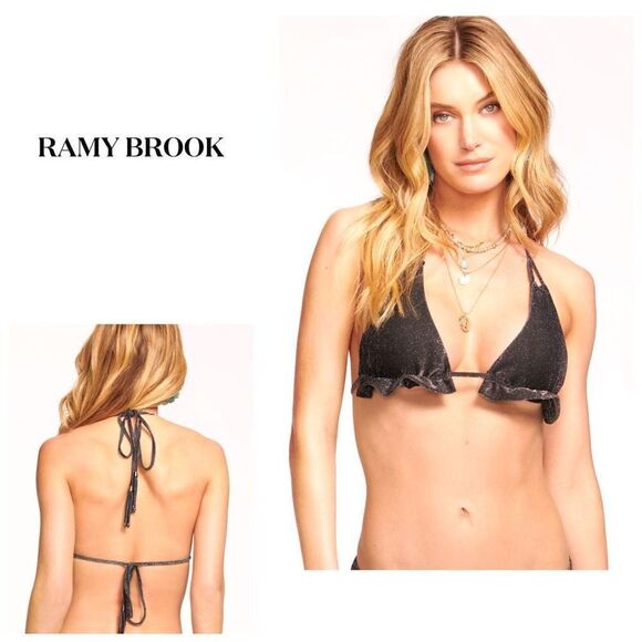 New. Ramy Brook black sparkle knit bikini top. Medium. Retails $118 - Picture 1 of 10